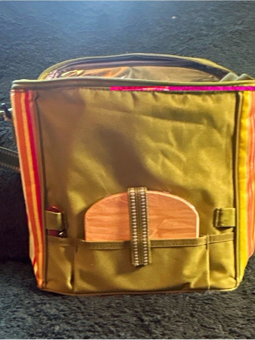 Men’s Olive Green Toiletry Bag with Multicolor Stripe Accents